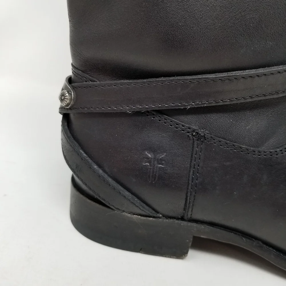 Frye Womens Lindsay Plate Short Boots Black Leather Moto Size 6.5 Straps Pull On